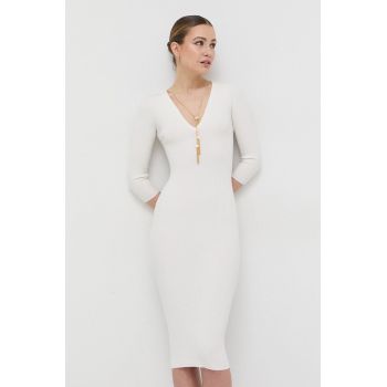 Elisabetta Franchi rochie din amestec de matase culoarea alb, mini, mulata