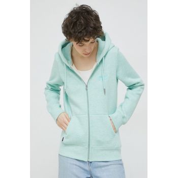 Superdry bluza femei, culoarea verde, cu glugă, melanj