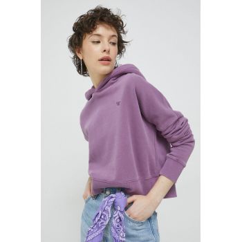Superdry bluza femei, culoarea violet, cu glugă, neted