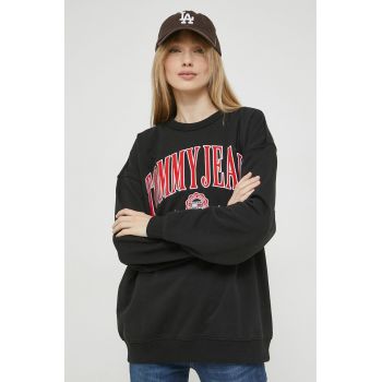 Tommy Jeans bluza femei, culoarea negru, cu imprimeu