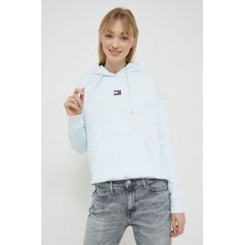 Tommy Jeans hanorac de bumbac femei, cu glugă, cu imprimeu