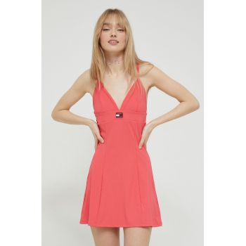 Tommy Jeans rochie culoarea roz, mini, evazati