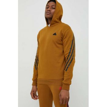 Adidas bluza barbati, culoarea maro, cu glugă, cu imprimeu