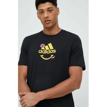 adidas tricou din bumbac culoarea negru, cu imprimeu