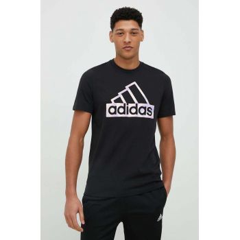 adidas tricou din bumbac culoarea negru, cu imprimeu de firma original