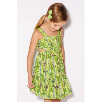 Mayoral rochie cu amestec de in pentru copii culoarea verde, mini, evazati ieftina