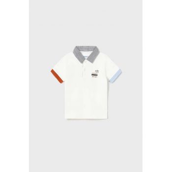 Mayoral tricou polo pentru copii culoarea alb, cu imprimeu