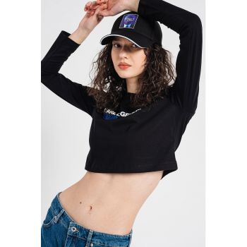 Bluza crop de bumbac organic cu logo de firma originala