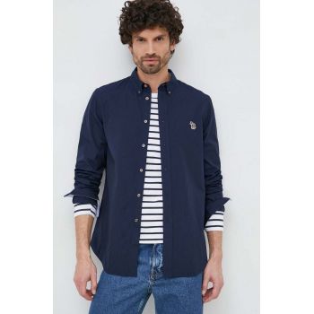 PS Paul Smith camasa din bumbac barbati, culoarea albastru marin, cu guler button-down, slim