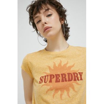 Superdry tricou femei, culoarea galben