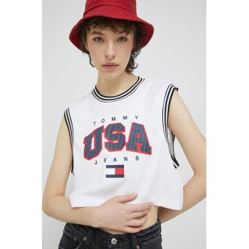 Tommy Jeans top femei, culoarea alb