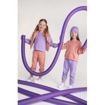 Coccodrillo pantaloni de trening din bumbac pentru copii culoarea roz, neted ieftini
