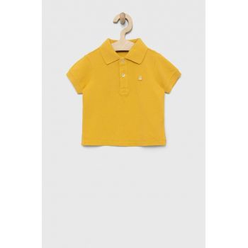 United Colors of Benetton tricouri polo din bumbac pentru copii culoarea galben, neted ieftin