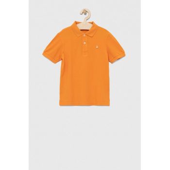 United Colors of Benetton tricouri polo din bumbac pentru copii culoarea portocaliu, neted de firma original