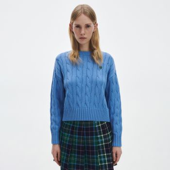 Reserved - Pulover tricotat cu torsade - Albastru