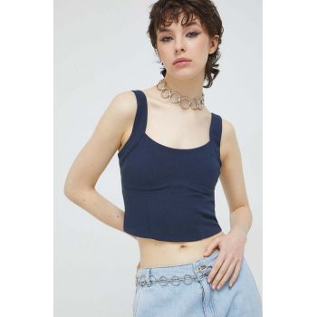 Abercrombie & Fitch top femei, culoarea albastru marin