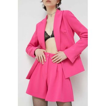 Blugirl Blumarine pantaloni scurti femei, culoarea roz, neted, high waist