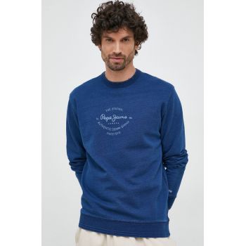 Pepe Jeans hanorac de bumbac Aston barbati, culoarea albastru marin, cu imprimeu