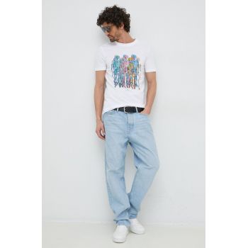 PS Paul Smith tricou din bumbac culoarea alb, cu imprimeu