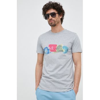 PS Paul Smith tricou din bumbac culoarea gri, cu imprimeu