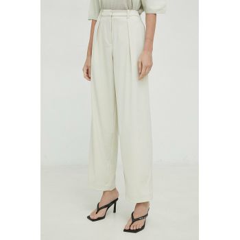 Samsoe Samsoe pantaloni Zuri femei, culoarea bej, drept, high waist