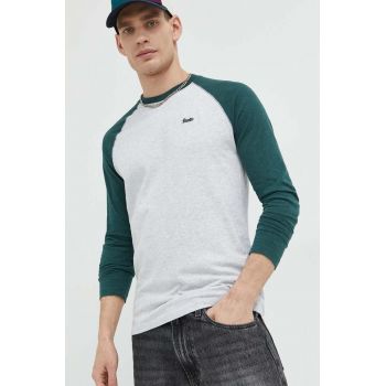 Superdry longsleeve din bumbac culoarea gri, melanj