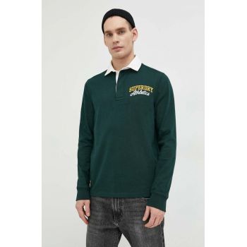 Superdry longsleeve din bumbac culoarea verde, cu imprimeu