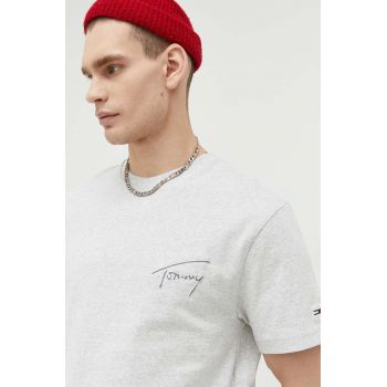 Tommy Jeans tricou din bumbac culoarea gri, melanj