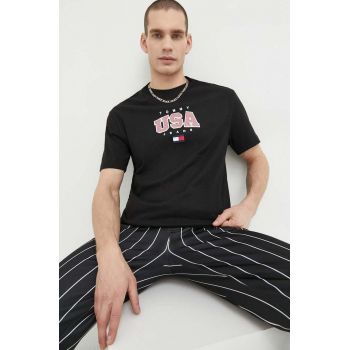 Tommy Jeans tricou din bumbac culoarea negru, cu imprimeu