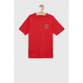 Vans tricou de bumbac pentru copii CUSTOM CLASSIC SS True Red culoarea rosu, cu imprimeu