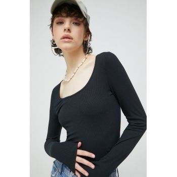 Abercrombie & Fitch longsleeve femei, culoarea negru