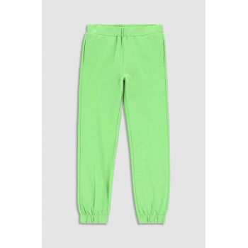 Coccodrillo pantaloni de trening din bumbac pentru copii culoarea verde, neted ieftini