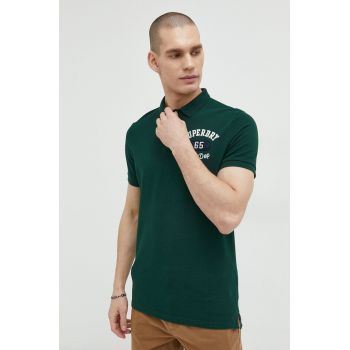 Superdry polo de bumbac culoarea verde, cu imprimeu