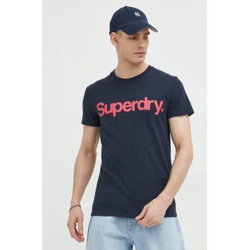 Superdry tricou din bumbac culoarea albastru marin, cu imprimeu