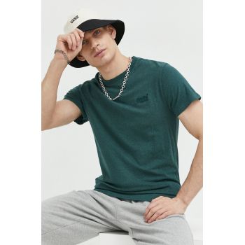 Superdry tricou din bumbac culoarea verde, neted ieftin