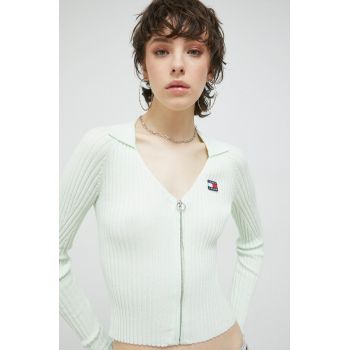 Tommy Jeans cardigan femei, culoarea verde, light ieftin