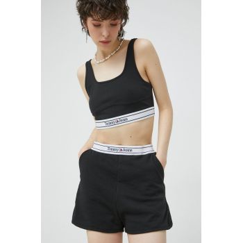 Tommy Jeans pantaloni scurti femei, culoarea negru, neted, high waist