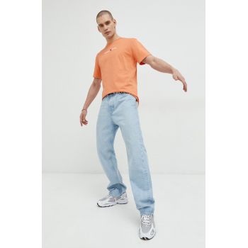 Tommy Jeans tricou din bumbac culoarea portocaliu, cu imprimeu