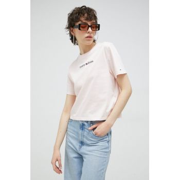 Tommy Jeans tricou din bumbac culoarea roz