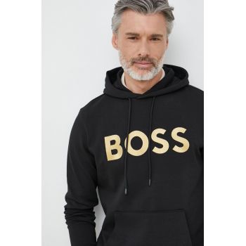 BOSS bluza BOSS GREEN barbati, culoarea negru, cu glugă, cu imprimeu