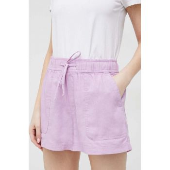 GAP pantaloni scurti din in culoarea violet, neted, high waist ieftini