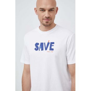 Save The Duck tricou din bumbac culoarea alb, cu imprimeu