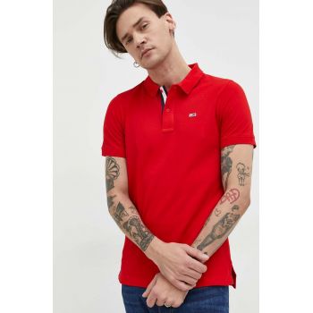 Tommy Jeans polo de bumbac culoarea rosu, neted