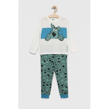 United Colors of Benetton pijamale de bumbac pentru copii culoarea verde, modelator