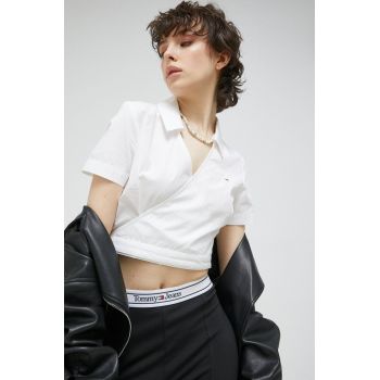Tommy Jeans camasa din bumbac femei, culoarea alb ieftina