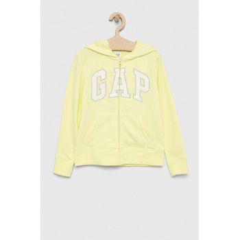 GAP bluza copii culoarea galben, cu glugă, cu imprimeu