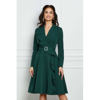 Rochie Dy Fashion verde petrecuta cu volan si curea in talie