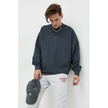 Tommy Jeans hanorac de bumbac barbati, culoarea gri, cu imprimeu