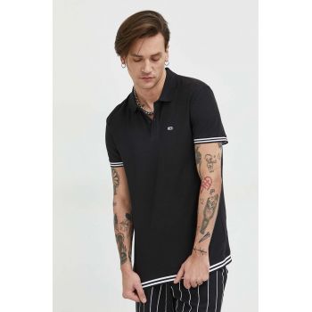 Tommy Jeans polo de bumbac culoarea negru, cu imprimeu