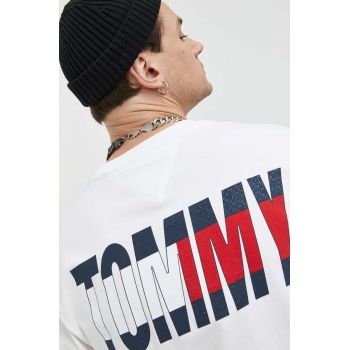 Tommy Jeans tricou din bumbac culoarea alb, cu imprimeu